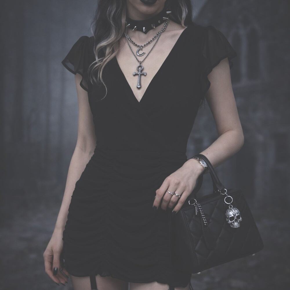 Women‎ Black Bodycon Mini Dress XS Mesh Sleeve Ruched V-neck Cocktail Sexy Sheer